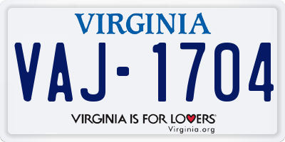 VA license plate VAJ1704