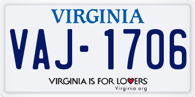 VA license plate VAJ1706
