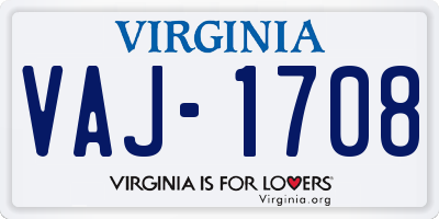 VA license plate VAJ1708