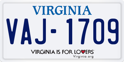 VA license plate VAJ1709