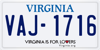 VA license plate VAJ1716