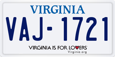 VA license plate VAJ1721