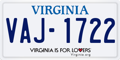 VA license plate VAJ1722