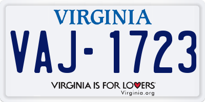 VA license plate VAJ1723