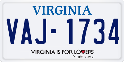 VA license plate VAJ1734