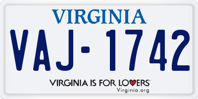 VA license plate VAJ1742