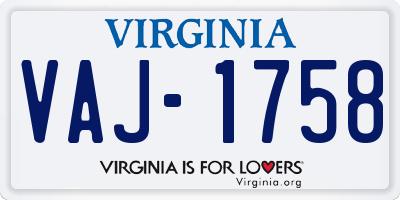 VA license plate VAJ1758