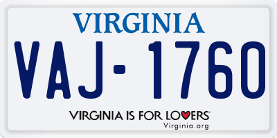 VA license plate VAJ1760