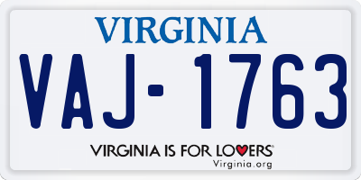 VA license plate VAJ1763