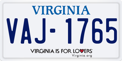 VA license plate VAJ1765