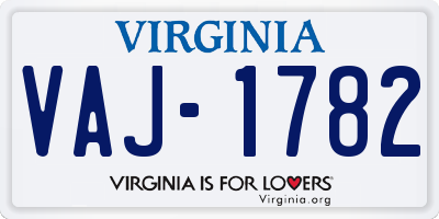 VA license plate VAJ1782