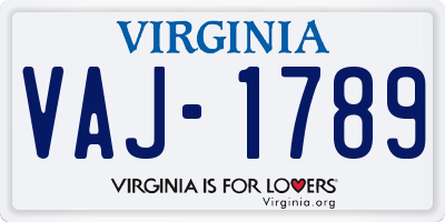 VA license plate VAJ1789
