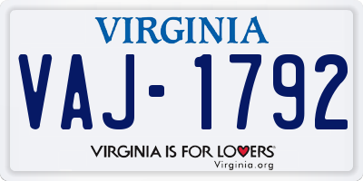 VA license plate VAJ1792