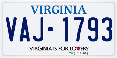 VA license plate VAJ1793