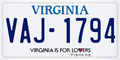 VA license plate VAJ1794