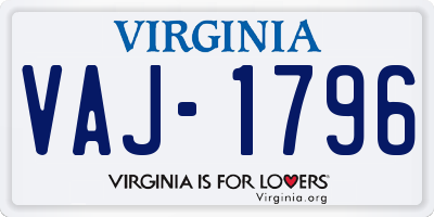 VA license plate VAJ1796