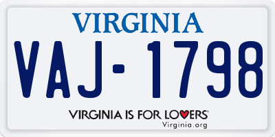 VA license plate VAJ1798
