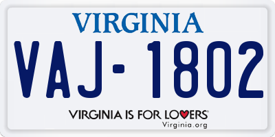VA license plate VAJ1802