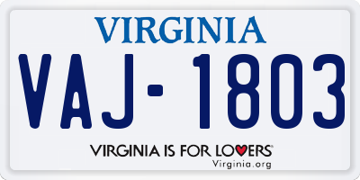 VA license plate VAJ1803