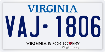 VA license plate VAJ1806
