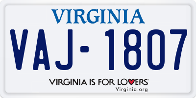 VA license plate VAJ1807