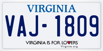 VA license plate VAJ1809