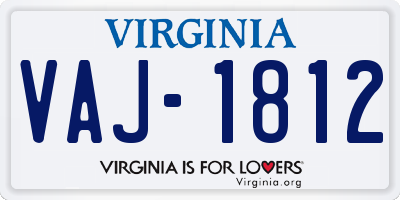 VA license plate VAJ1812