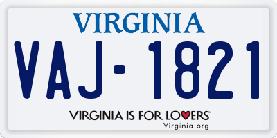 VA license plate VAJ1821