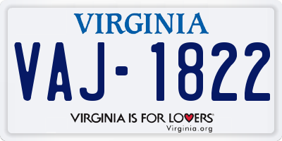 VA license plate VAJ1822