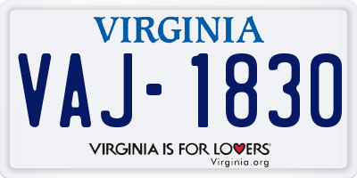 VA license plate VAJ1830