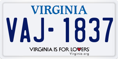 VA license plate VAJ1837