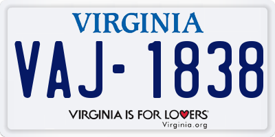 VA license plate VAJ1838