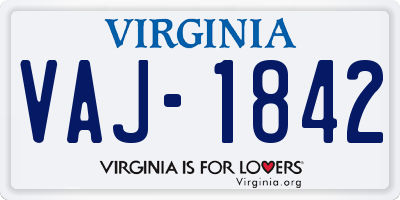 VA license plate VAJ1842