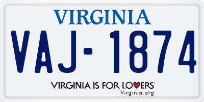 VA license plate VAJ1874