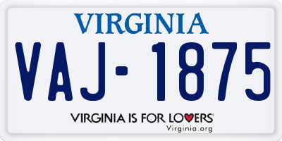 VA license plate VAJ1875
