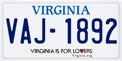 VA license plate VAJ1892