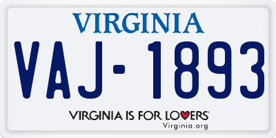 VA license plate VAJ1893