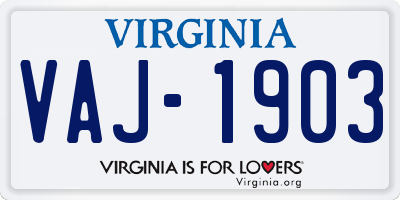 VA license plate VAJ1903