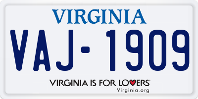 VA license plate VAJ1909