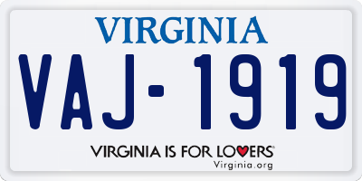 VA license plate VAJ1919