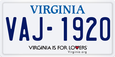 VA license plate VAJ1920