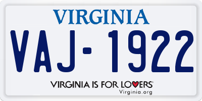 VA license plate VAJ1922