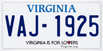 VA license plate VAJ1925