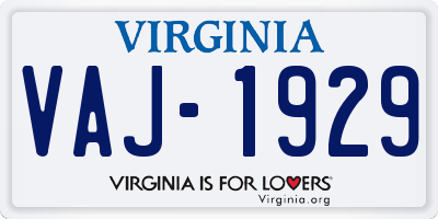 VA license plate VAJ1929