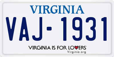 VA license plate VAJ1931