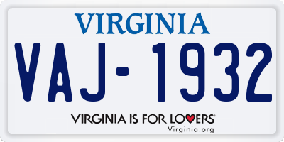 VA license plate VAJ1932