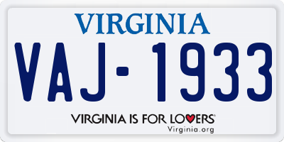 VA license plate VAJ1933
