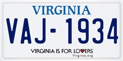 VA license plate VAJ1934