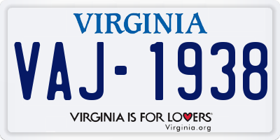 VA license plate VAJ1938