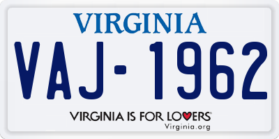 VA license plate VAJ1962